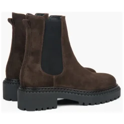 Damen Saddle Brown Platform Chelsea Boots aus echtem italienischem Velours