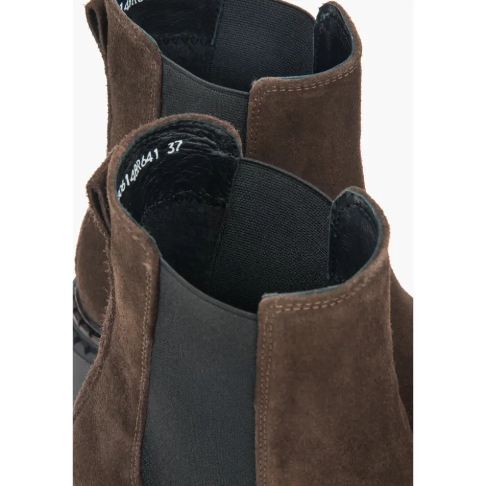 Damen Saddle Brown Platform Chelsea Boots aus echtem italienischem Velours