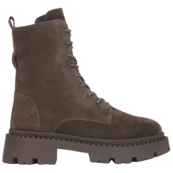 Damen Sattelbraune Ankle Boots aus echtem italienischem Velours
