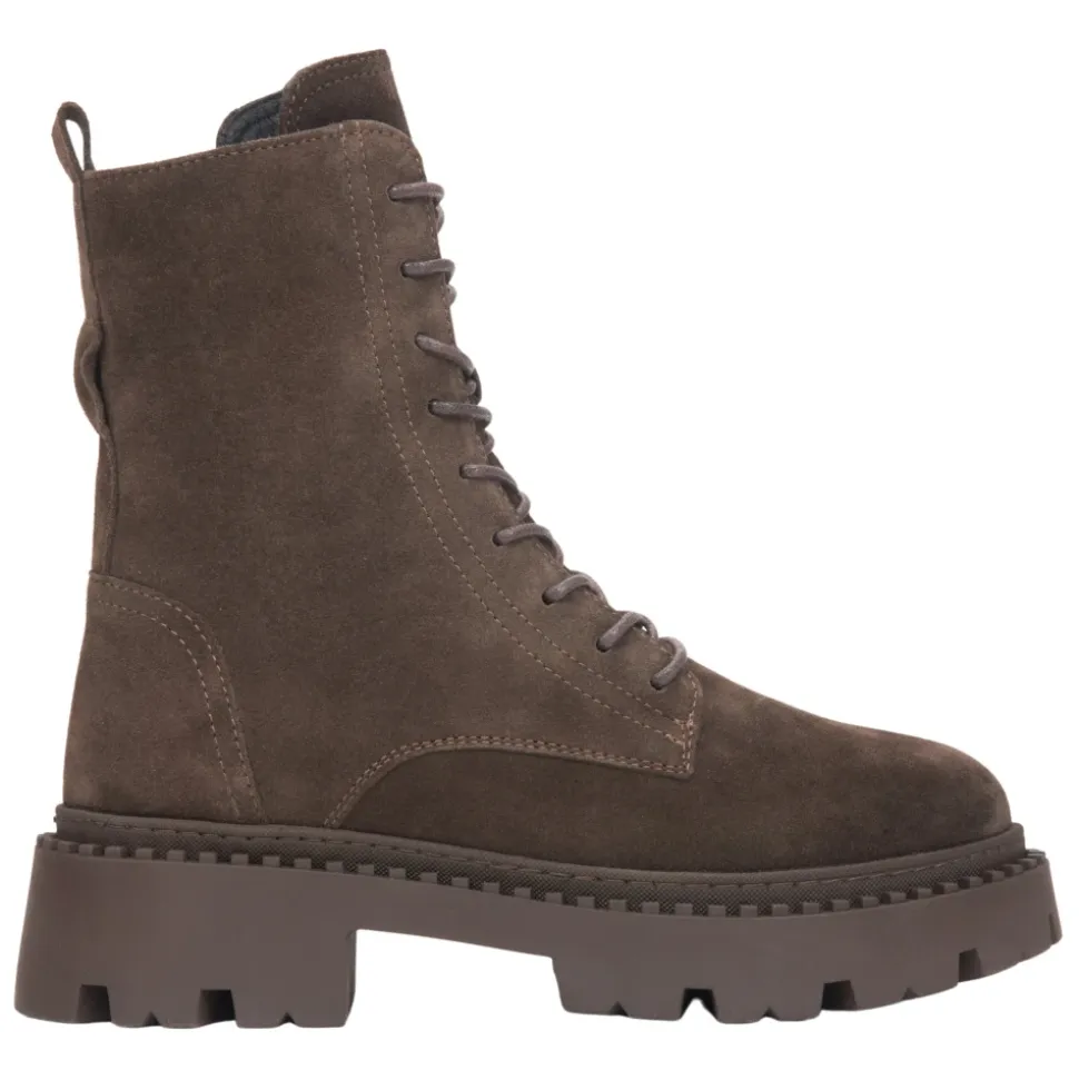 Damen Sattelbraune Ankle Boots aus echtem italienischem Velours