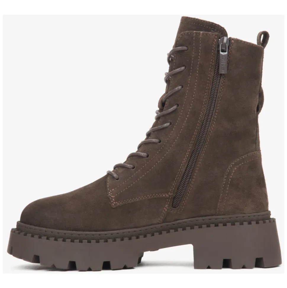 Damen Sattelbraune Ankle Boots aus echtem italienischem Velours