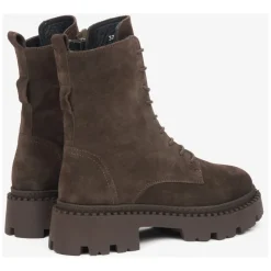 Damen Sattelbraune Ankle Boots aus echtem italienischem Velours