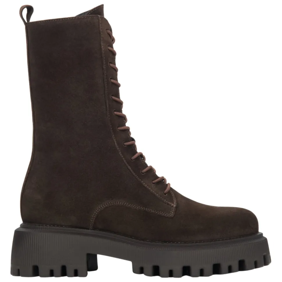 Damen Sattelbraune Ankle Boots aus Premium Italienischem Echtem Velours