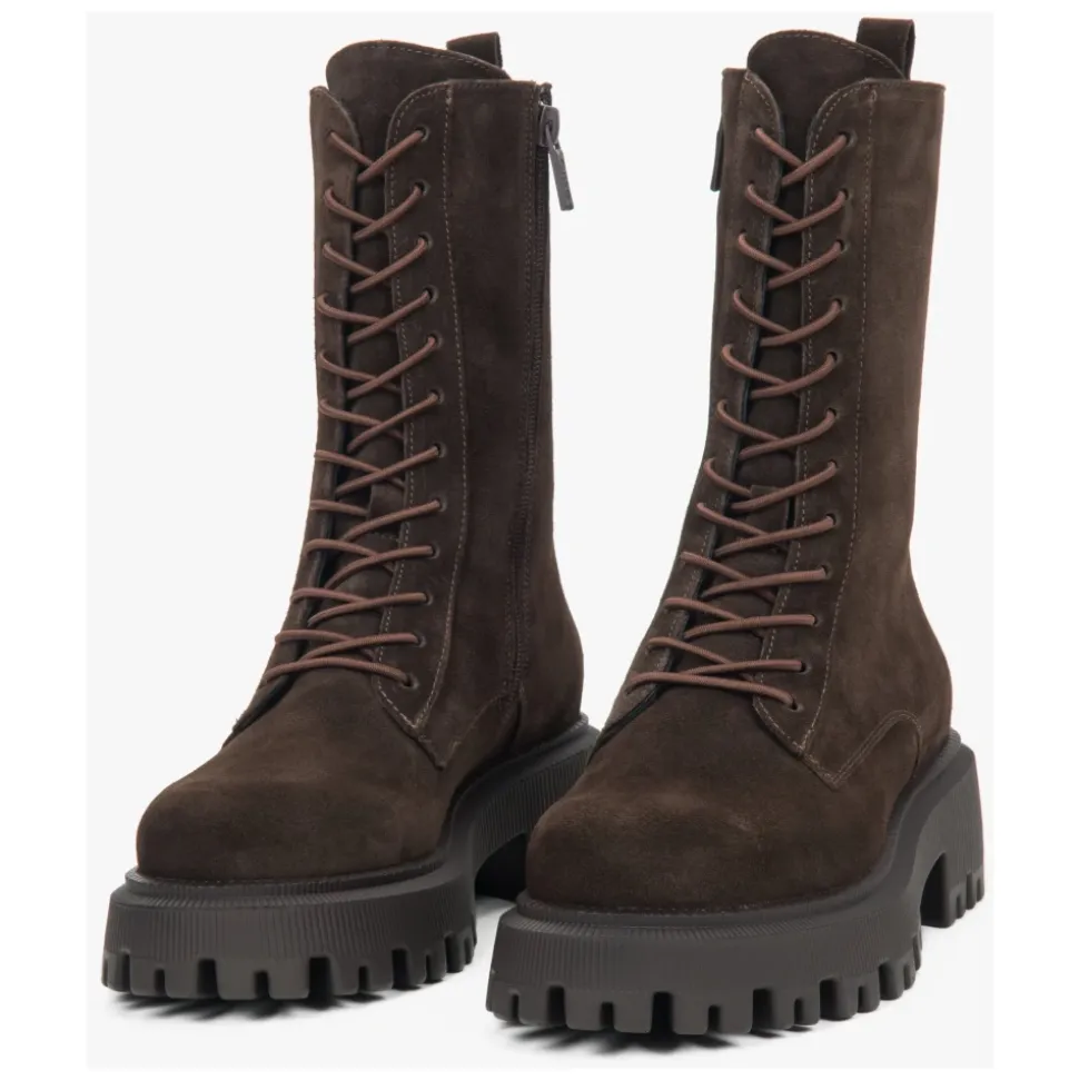 Damen Sattelbraune Ankle Boots aus Premium Italienischem Echtem Velours