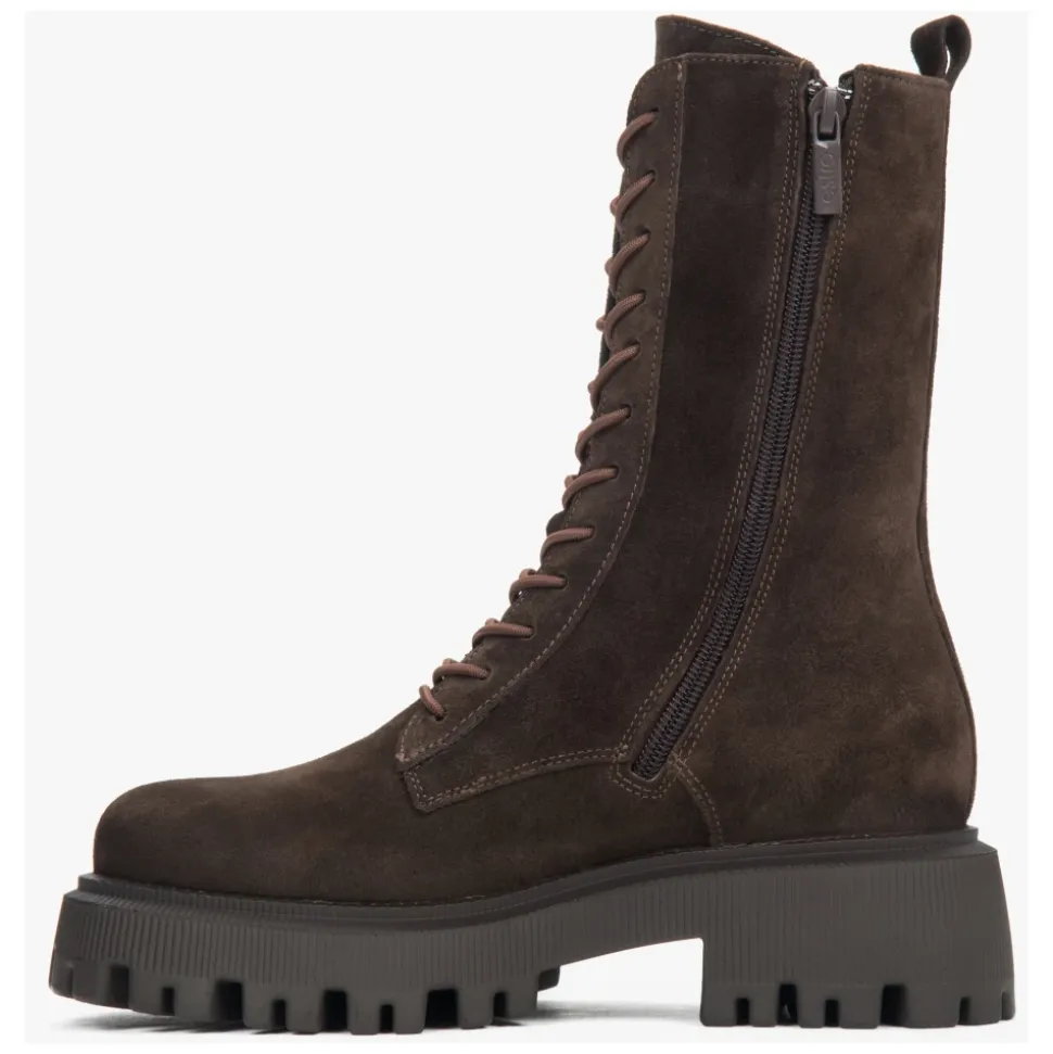 Damen Sattelbraune Ankle Boots aus Premium Italienischem Echtem Velours