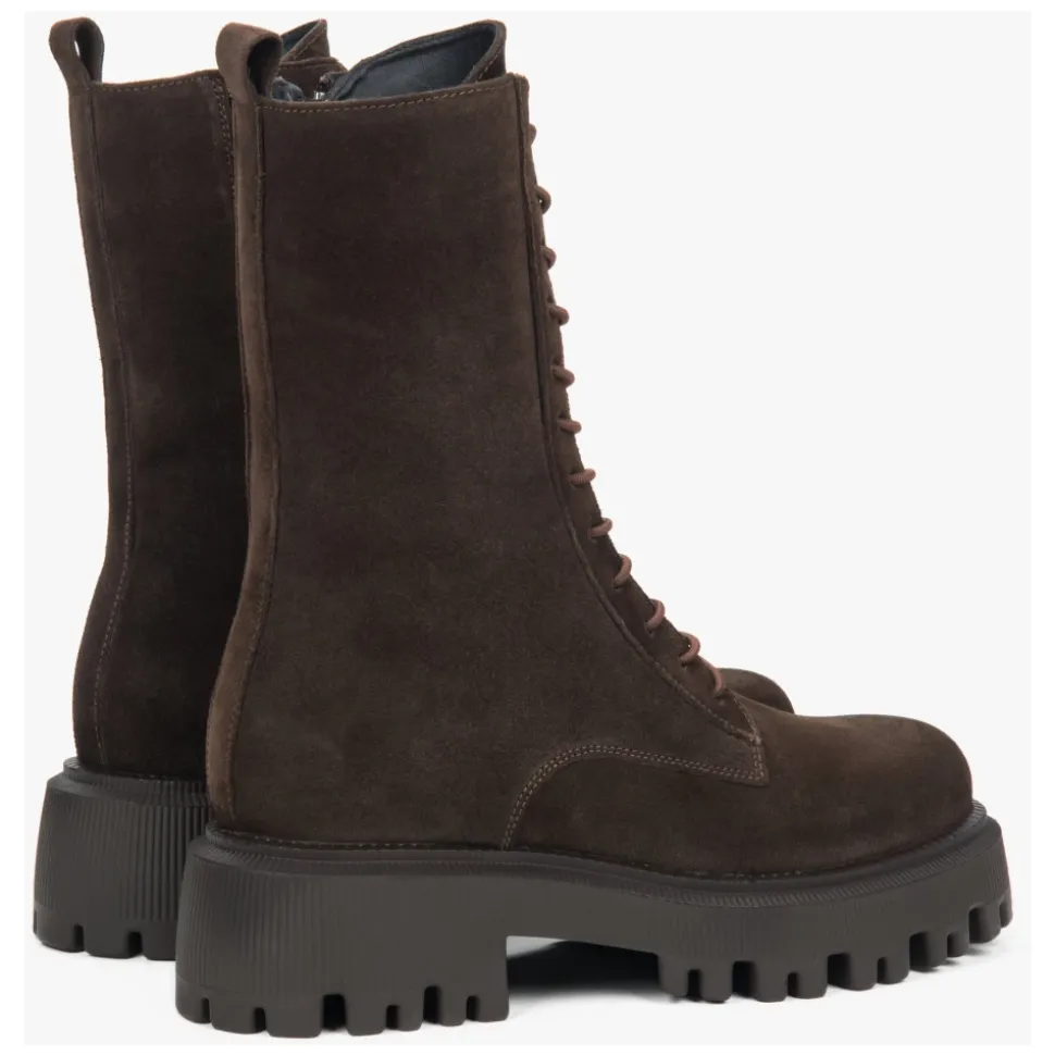 Damen Sattelbraune Ankle Boots aus Premium Italienischem Echtem Velours