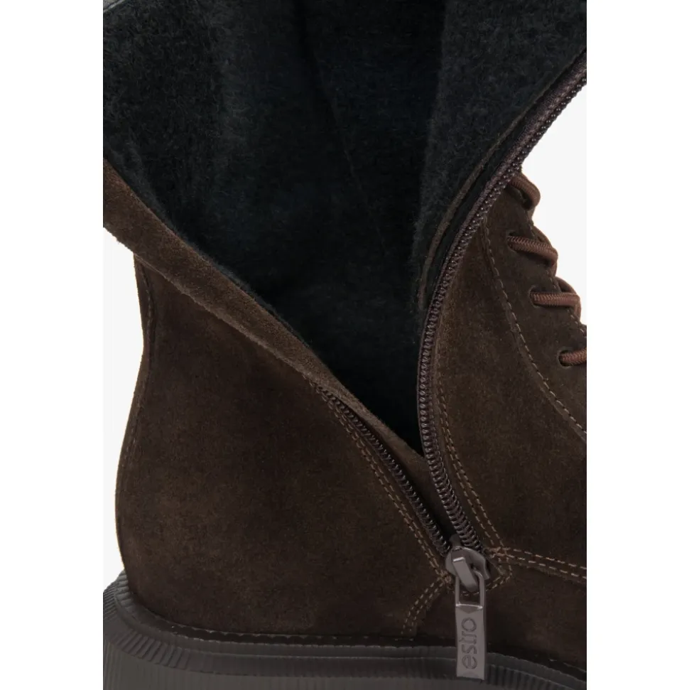 Damen Sattelbraune Ankle Boots aus Premium Italienischem Echtem Velours