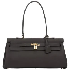 Damen Sattelbraune Schultertasche mit goldfarbener Hardware