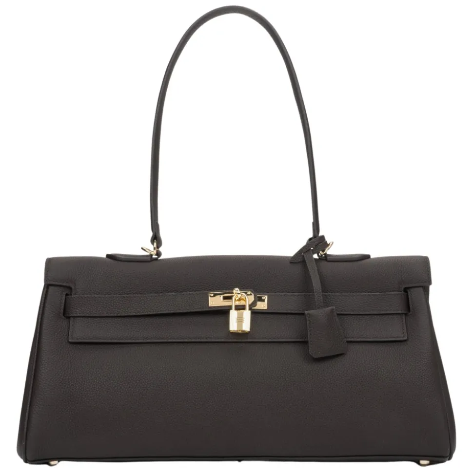 Damen Sattelbraune Schultertasche mit goldfarbener Hardware
