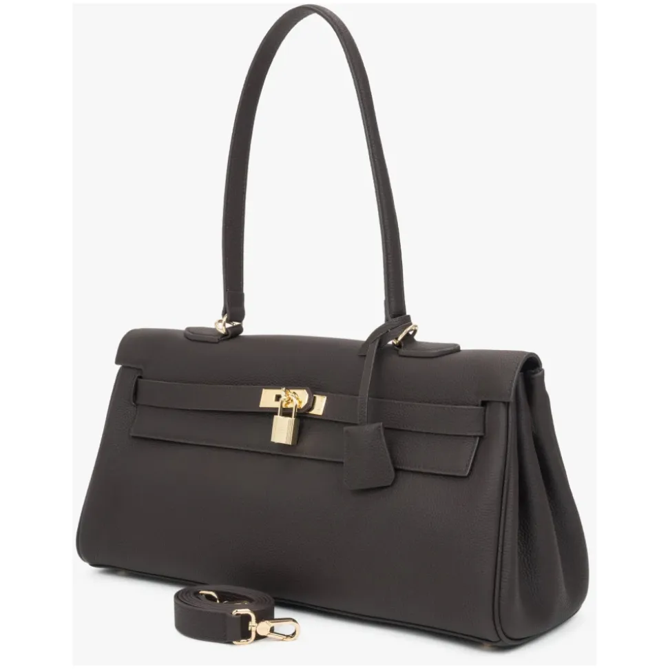Damen Sattelbraune Schultertasche mit goldfarbener Hardware