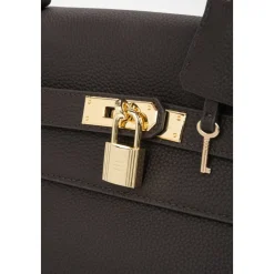 Damen Sattelbraune Schultertasche mit goldfarbener Hardware