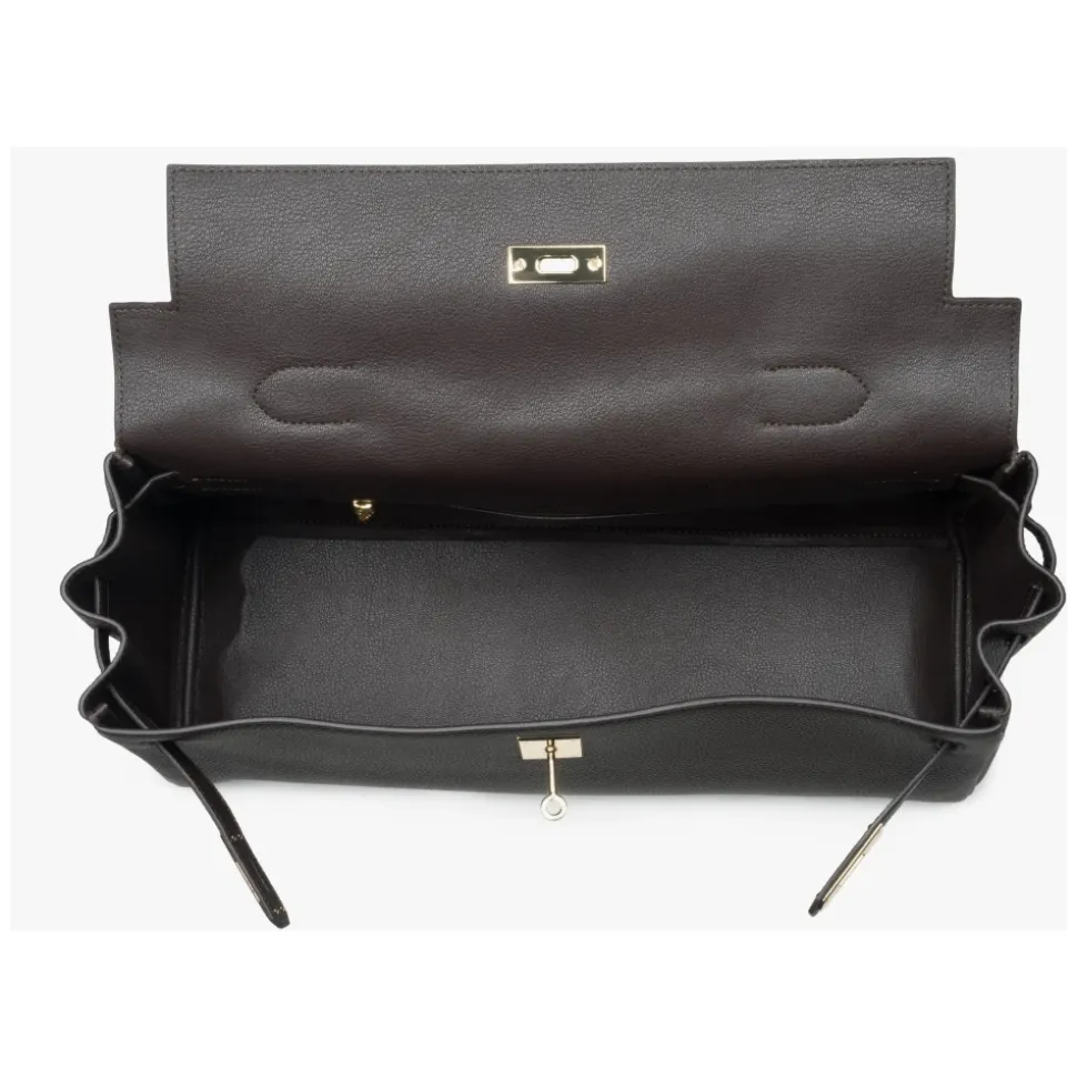Damen Sattelbraune Schultertasche mit goldfarbener Hardware