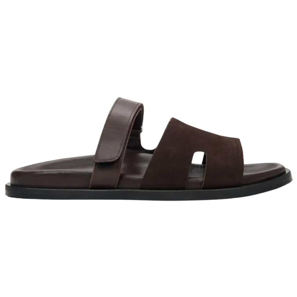Damen Sattelbraune Velours- & Ledersandalen