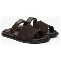 Damen Sattelbraune Velours- & Ledersandalen