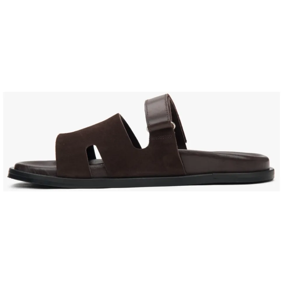 Damen Sattelbraune Velours- & Ledersandalen