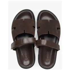 Damen Sattelbraune Velours- & Ledersandalen