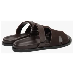 Damen Sattelbraune Velours- & Ledersandalen