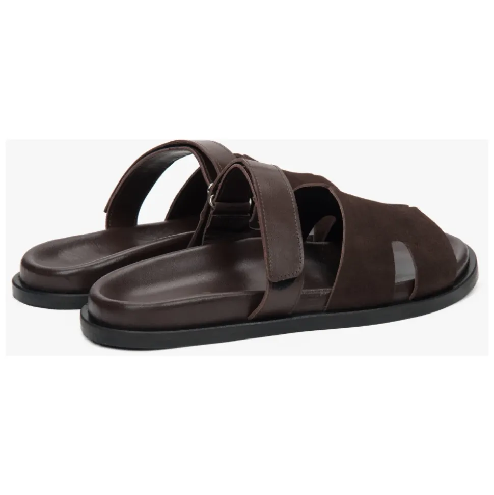 Damen Sattelbraune Velours- & Ledersandalen