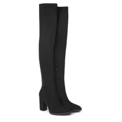 Damen schwarze über dem Knie Stiefel