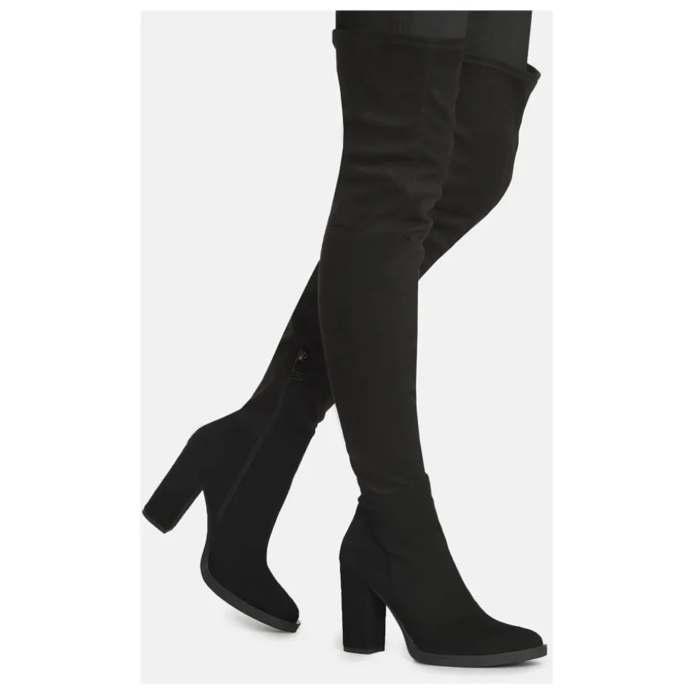 Damen schwarze über dem Knie Stiefel