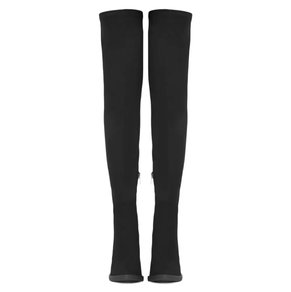 Damen schwarze über dem Knie Stiefel