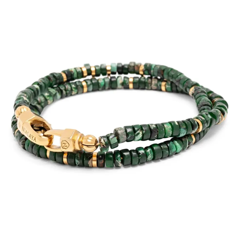 Dark Green Malachite Heishi Wrap Bracelet