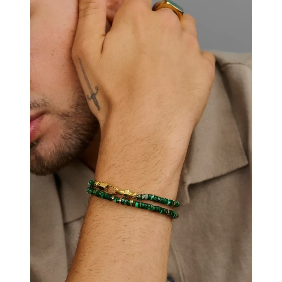 Dark Green Malachite Heishi Wrap Bracelet