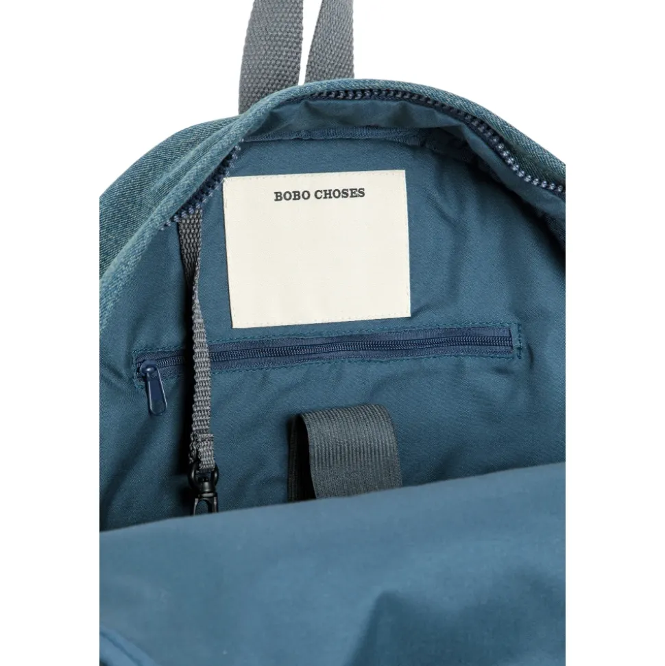 Denim-Rucksack mit bedrucktem Logo