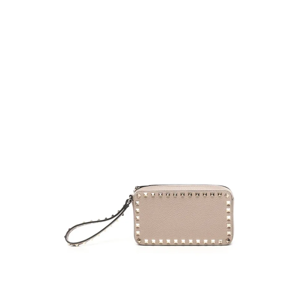Designer Lederhandgelenktasche in Poudre