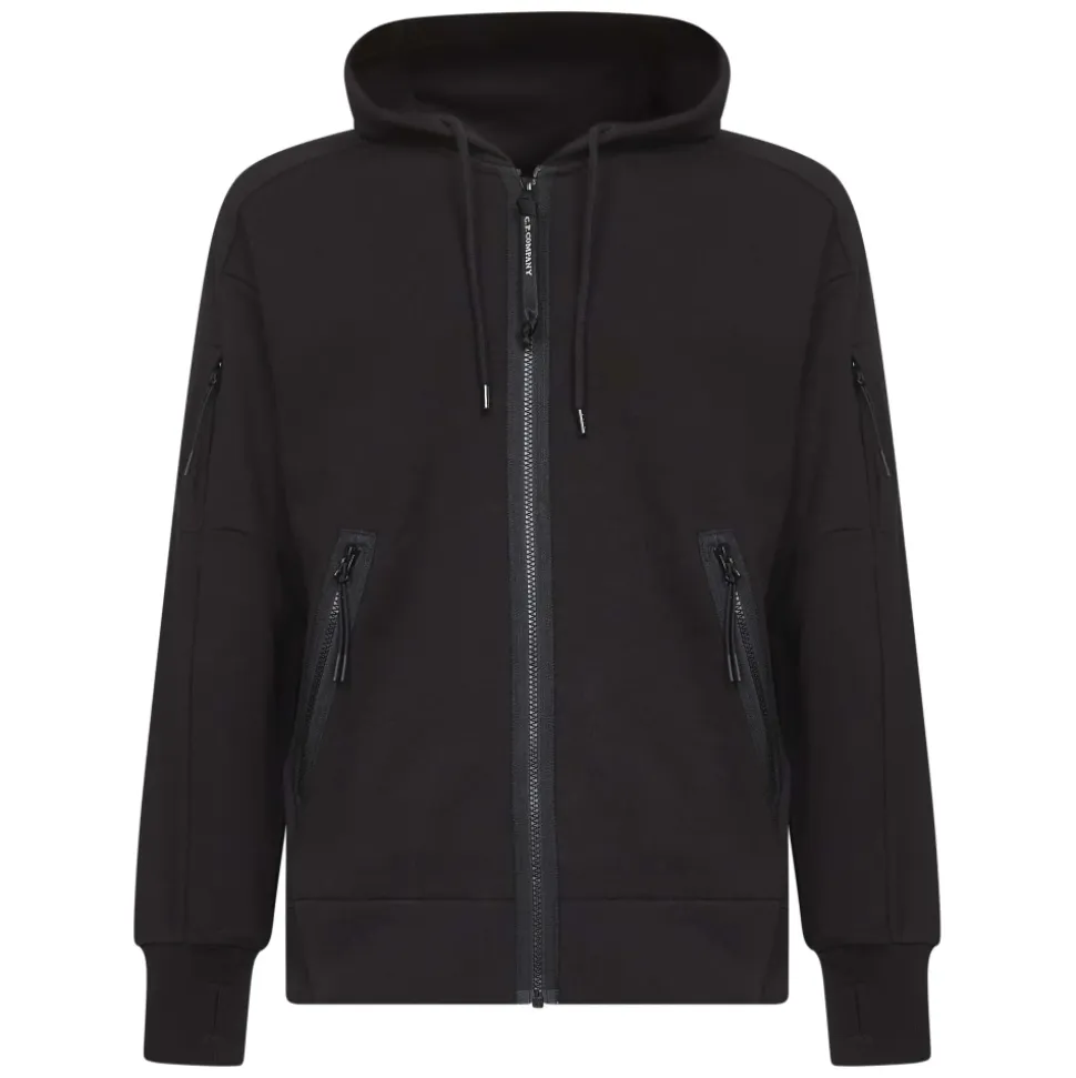 Diagonal Raised Fleece Kapuzen-Sweatshirt mit durchgehendem Reißverschluss