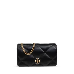 Diamantgesteppte Lederbrieftasche mit Kette
