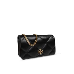Diamantgesteppte Lederbrieftasche mit Kette