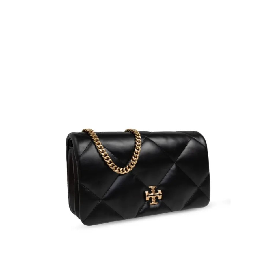Diamantgesteppte Lederbrieftasche mit Kette