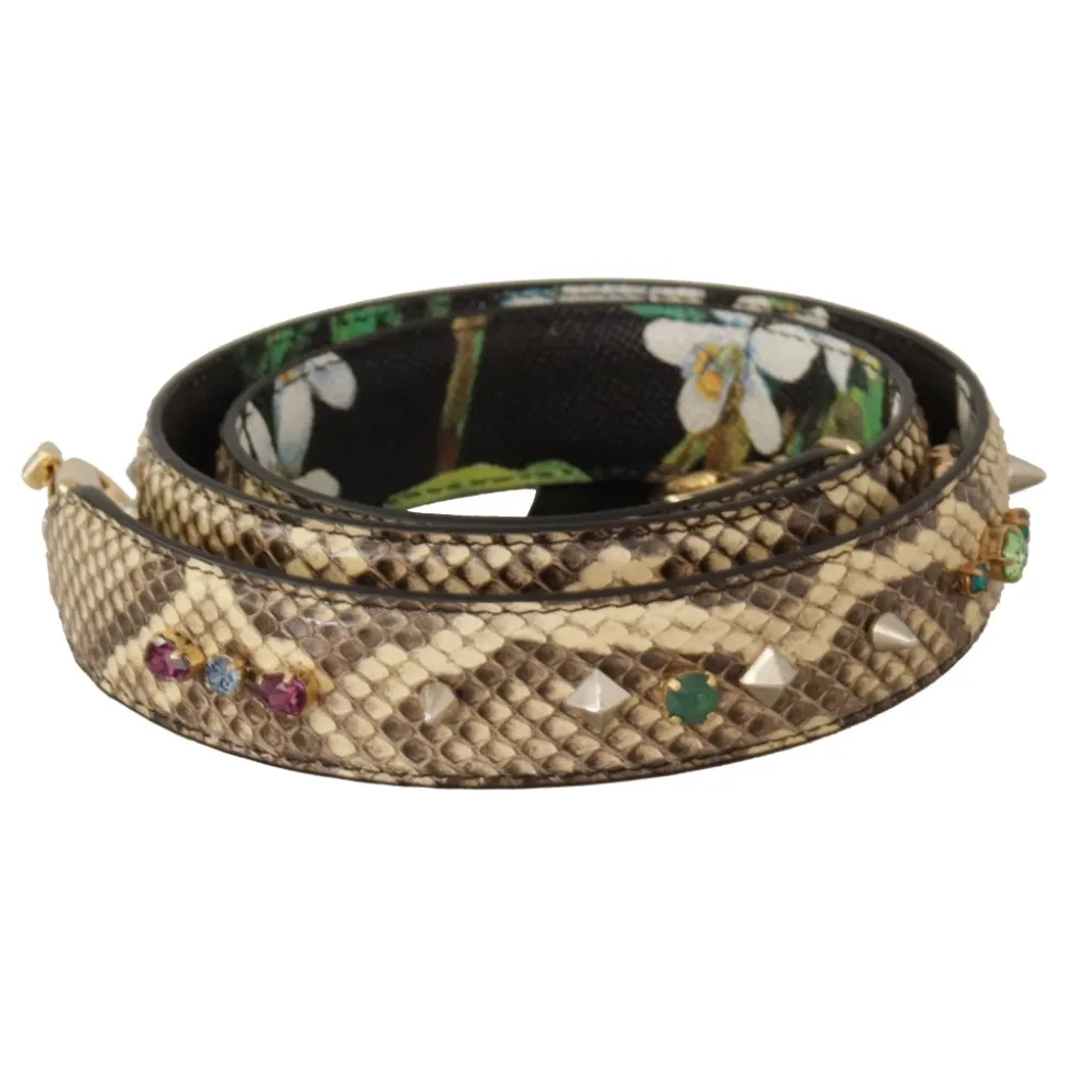 Dolce & Gabbana Beige Exotic Leather Crystals Reversible Shoulder Strap
