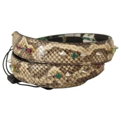 Dolce & Gabbana Beige Exotic Leather Crystals Reversible Shoulder Strap