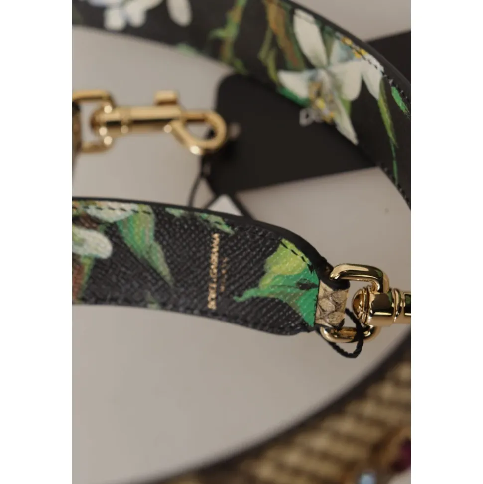 Dolce & Gabbana Beige Exotic Leather Crystals Reversible Shoulder Strap