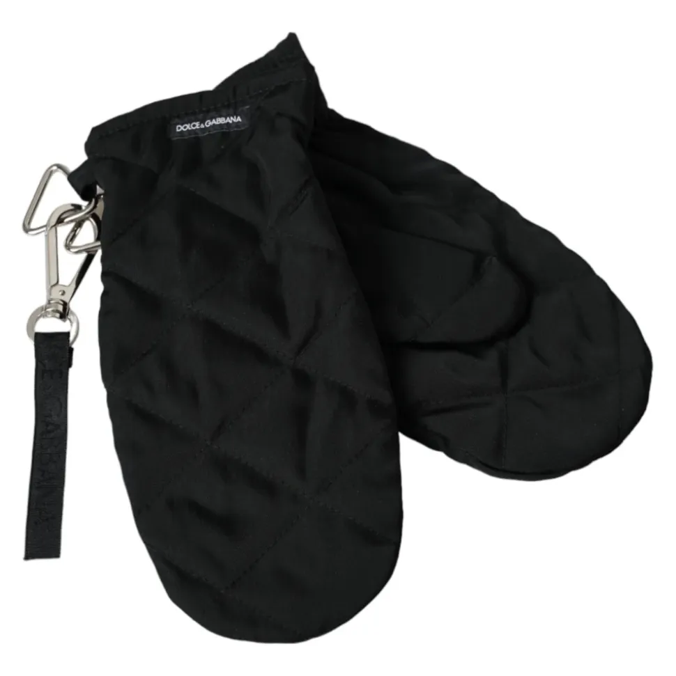 Dolce & Gabbana Black Quilted Nylon Wrist Length Mitten Gloves