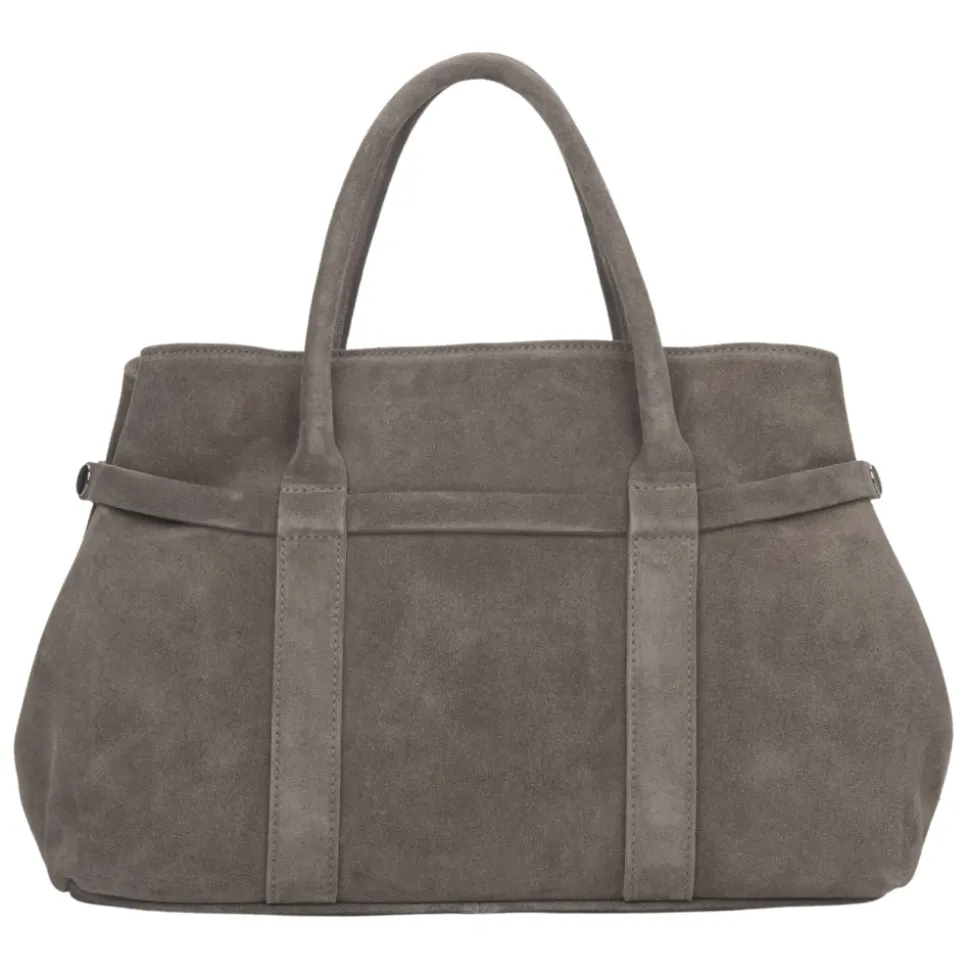 Dunkelbeige Tote-Schultertasche für Frauen aus echtem italienischem Premium-Velours