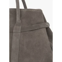 Dunkelbeige Tote-Schultertasche für Frauen aus echtem italienischem Premium-Velours
