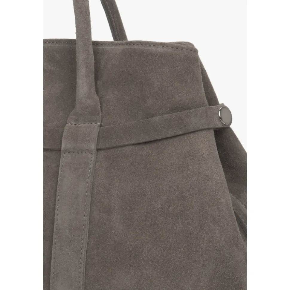 Dunkelbeige Tote-Schultertasche für Frauen aus echtem italienischem Premium-Velours