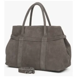 Dunkelbeige Tote-Schultertasche für Frauen aus echtem italienischem Premium-Velours