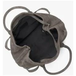 Dunkelbeige Tote-Schultertasche für Frauen aus echtem italienischem Premium-Velours
