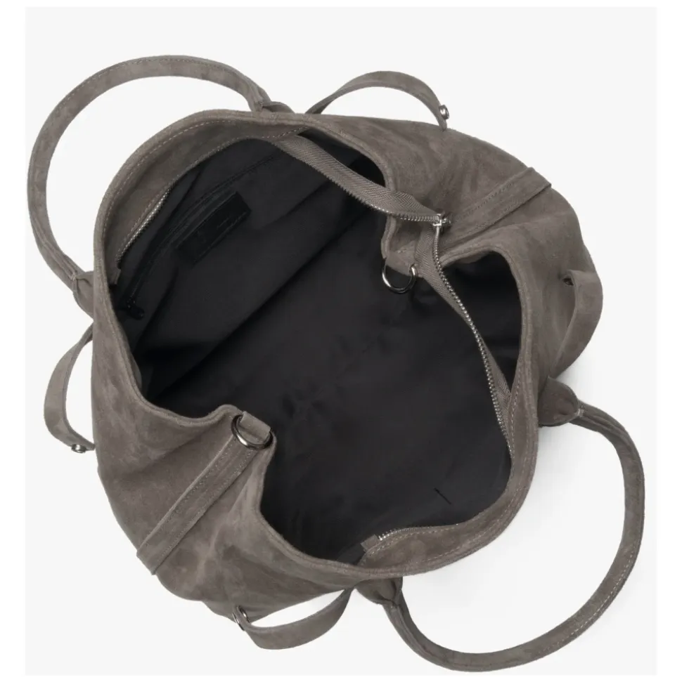 Dunkelbeige Tote-Schultertasche für Frauen aus echtem italienischem Premium-Velours