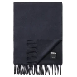 Dunkelblaues Cashmere Schal mit Fransen
