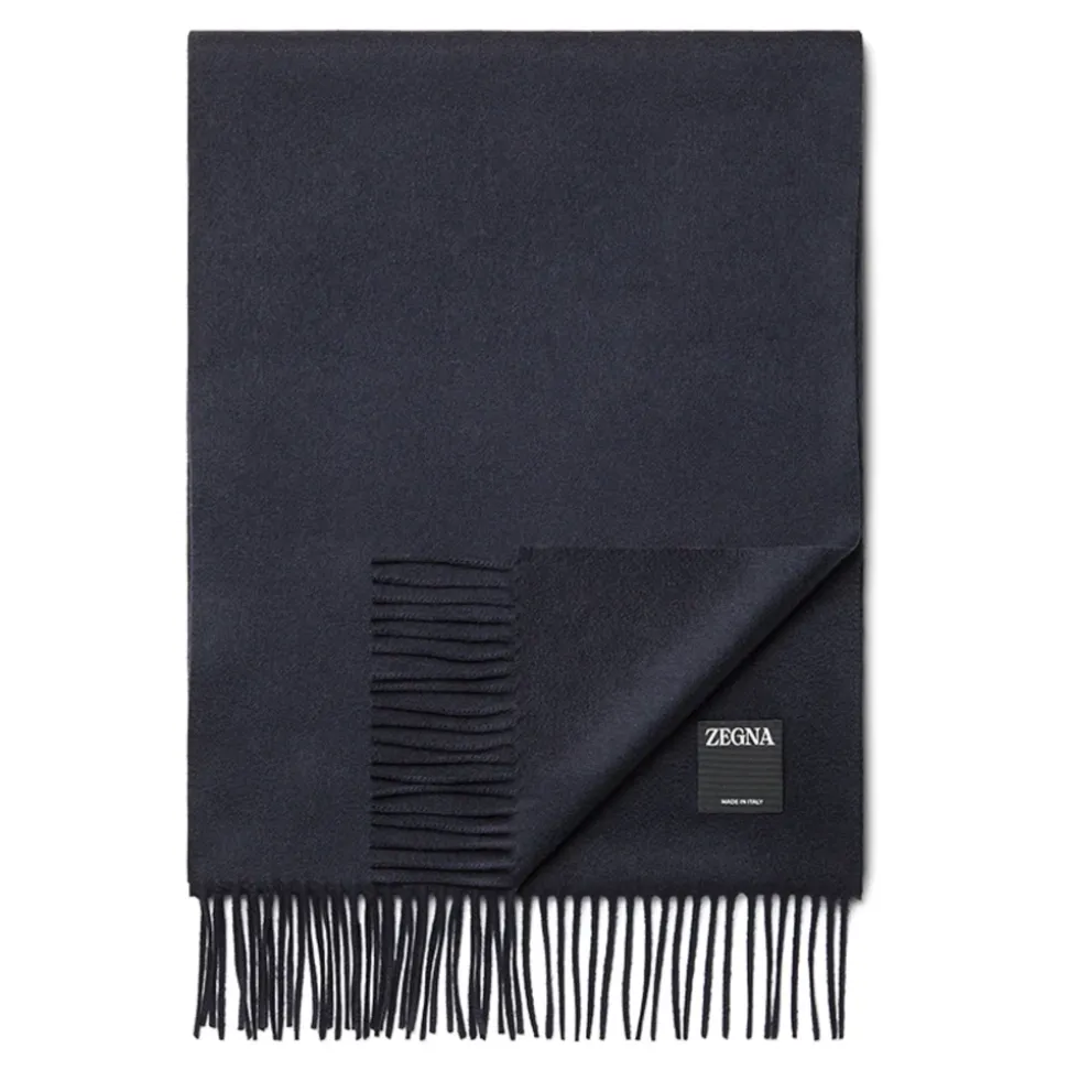 Dunkelblaues Cashmere Schal mit Fransen