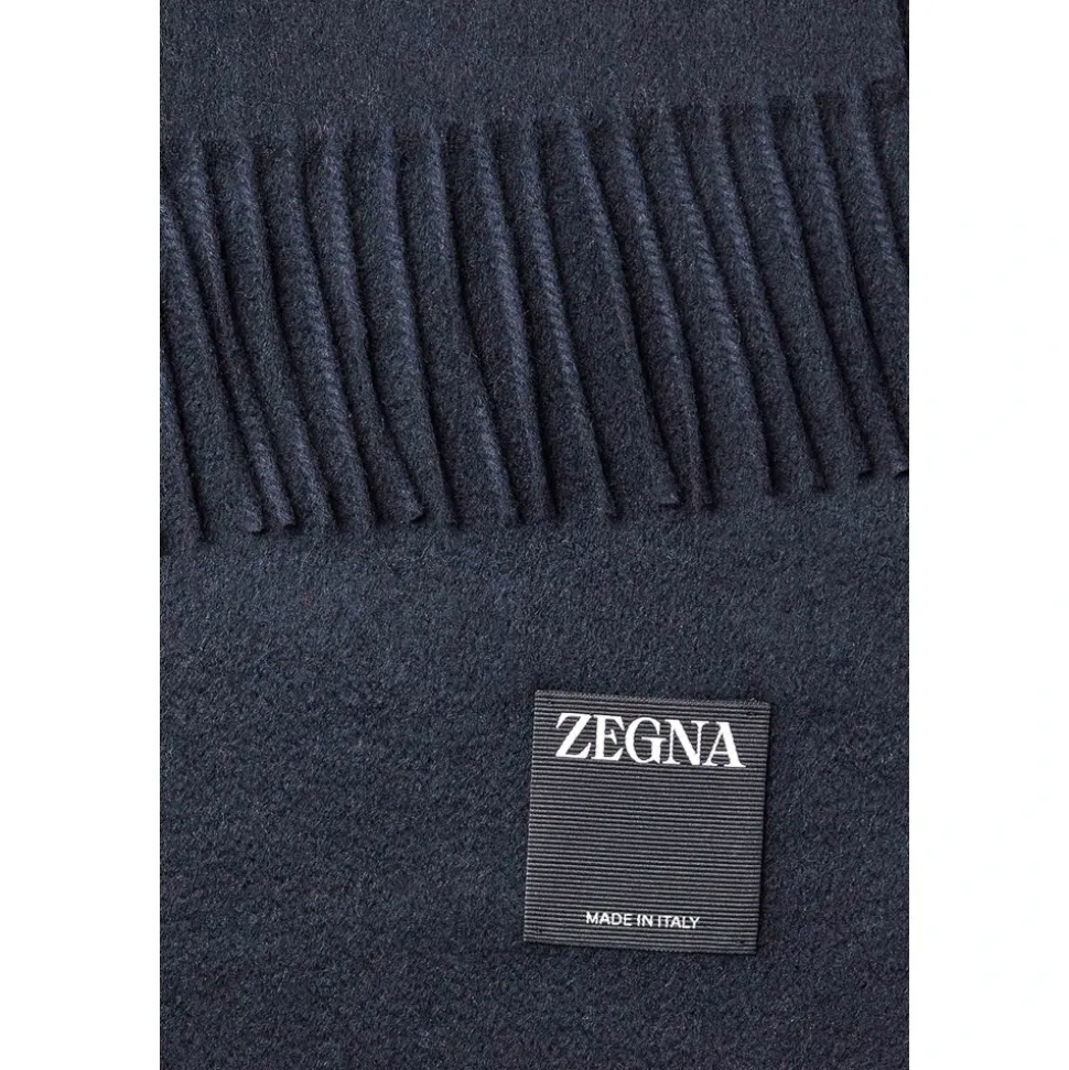Dunkelblaues Cashmere Schal mit Fransen