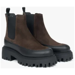 Dunkelbraune Chelsea-Boots für Damen aus hochwertigem echtem Velours