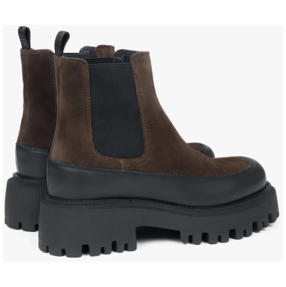 Dunkelbraune Chelsea-Boots für Damen aus hochwertigem echtem Velours