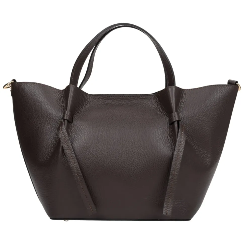 Dunkelbraune Damen Bootsförmige Handtasche aus Premium Italienischem Echtem Leder