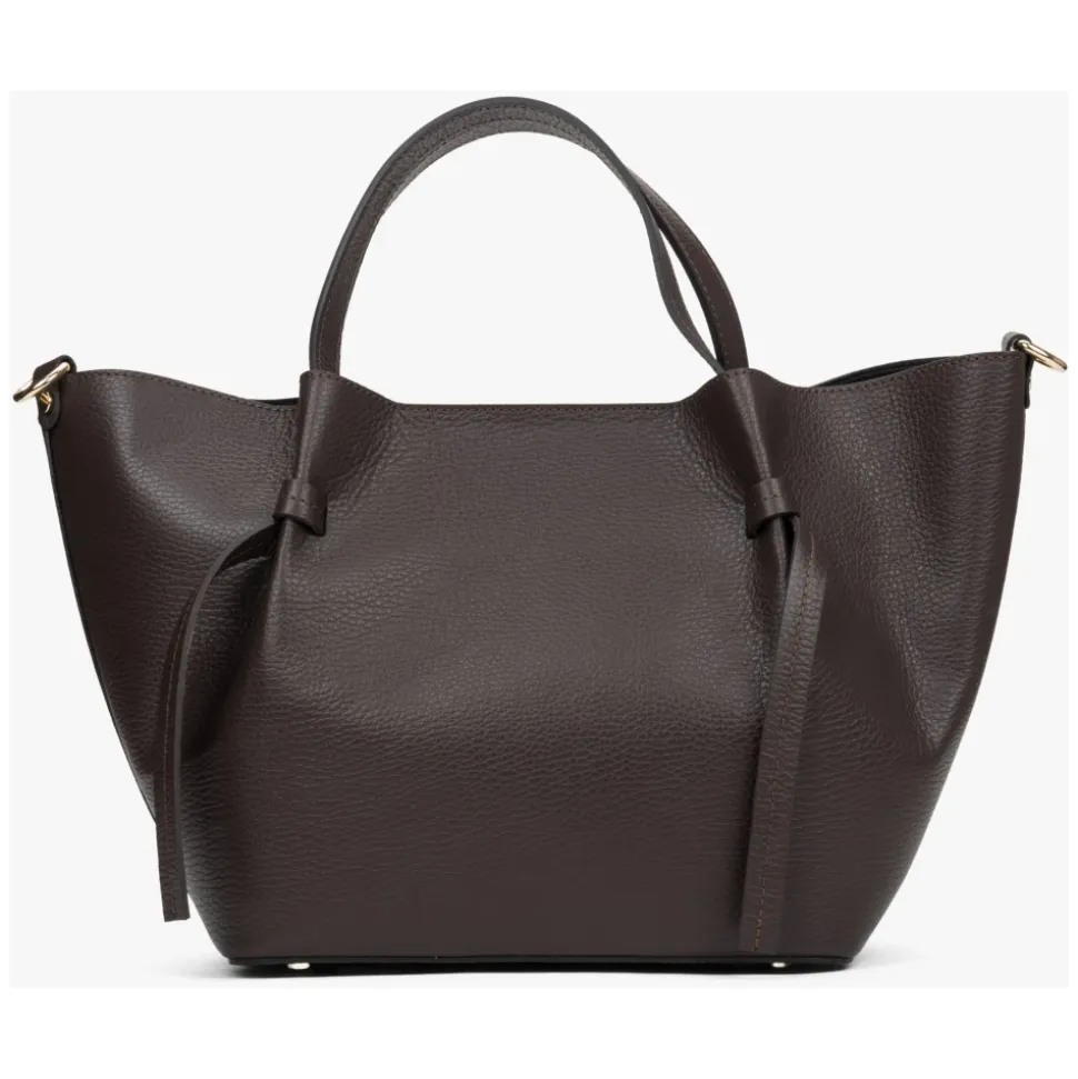 Dunkelbraune Damen Bootsförmige Handtasche aus Premium Italienischem Echtem Leder